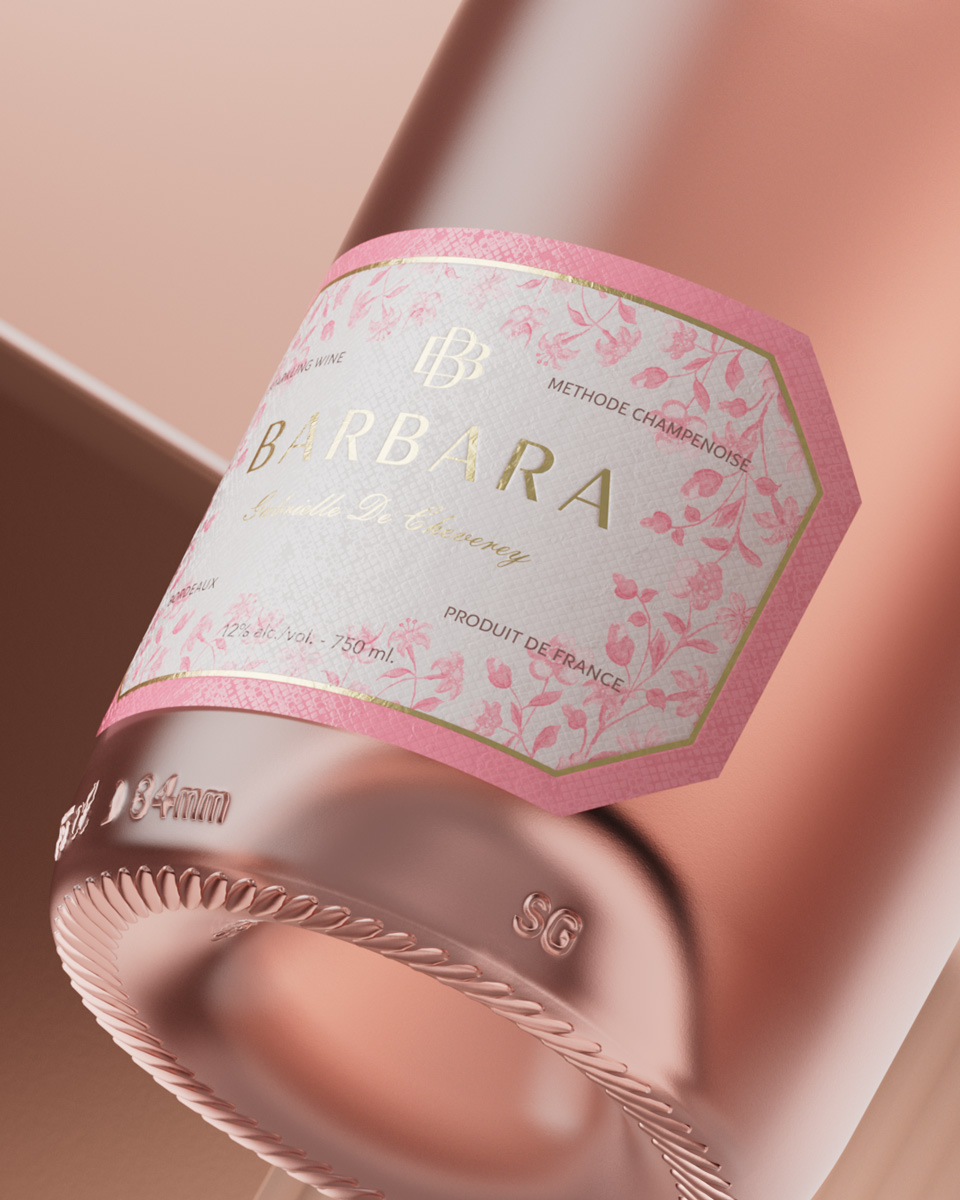 Barbara Rose sparkling wine label design for France