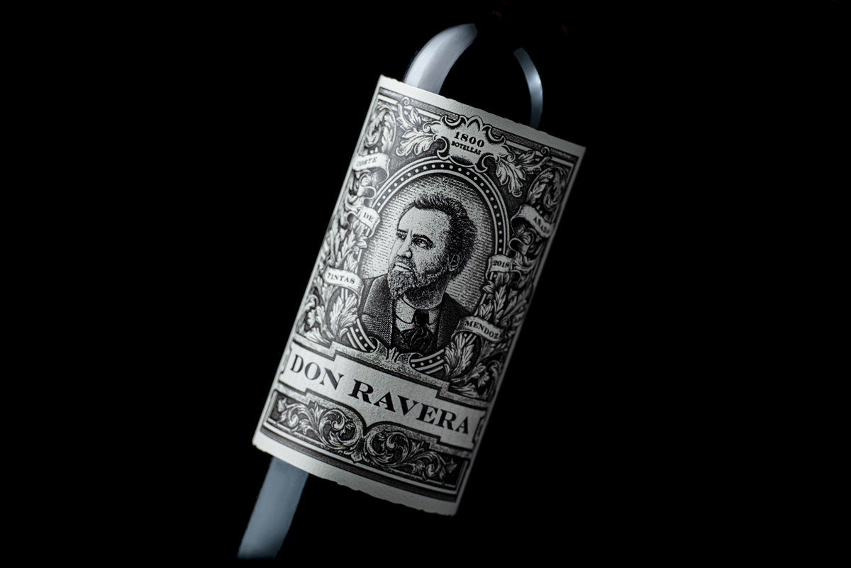 Don Ravera wine label design illustration Mendoza Argentina Portrait Black & white retro antique classic design