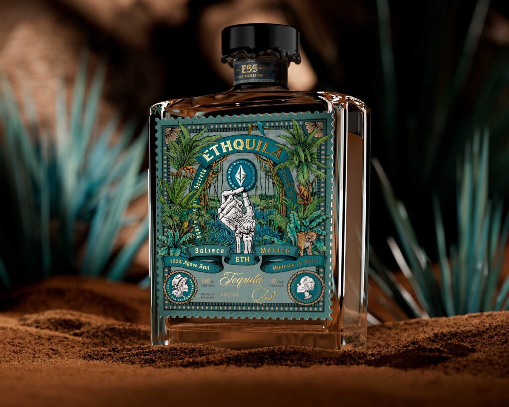 Tequila label design for Ethquila project Mexico Ethereum Tequila premium design