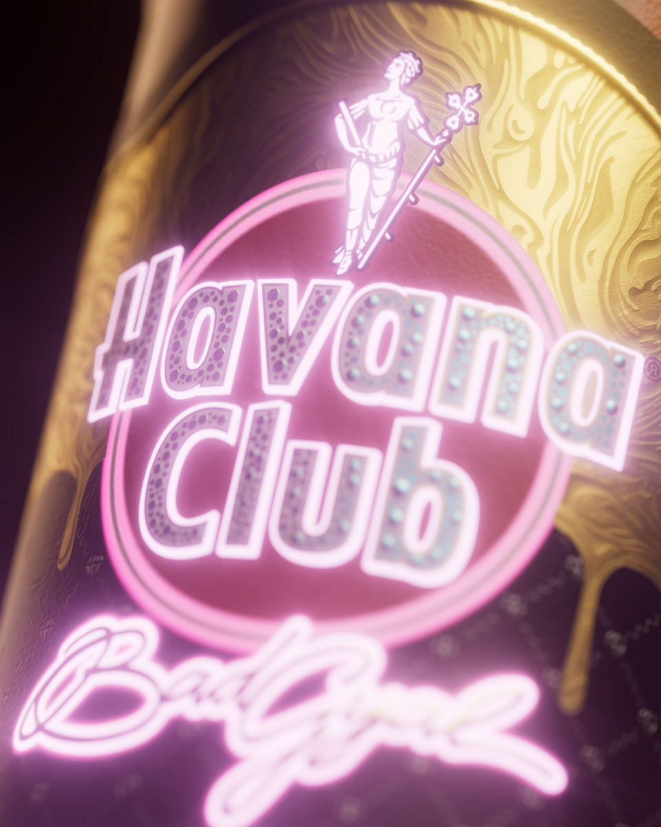 Havana Club Ron label design illustration Havana Cuba Bad Gyal Glow in the dark Party Celebrate gold Ron 7 años dark spirit