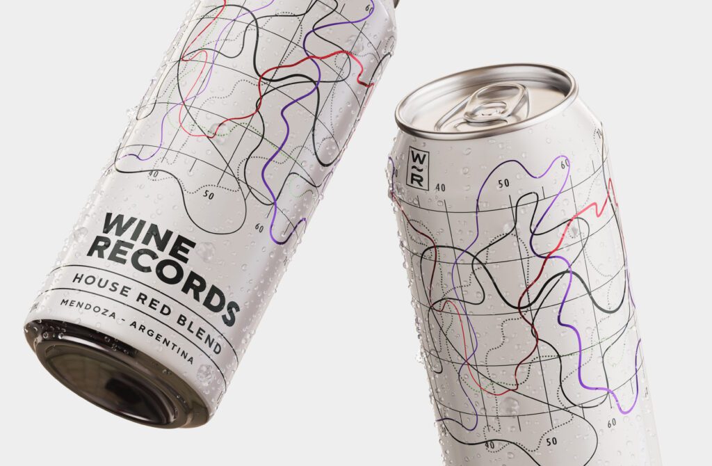 canned wine design for Wine Records in Mendoza Argentina Music Design modern premium